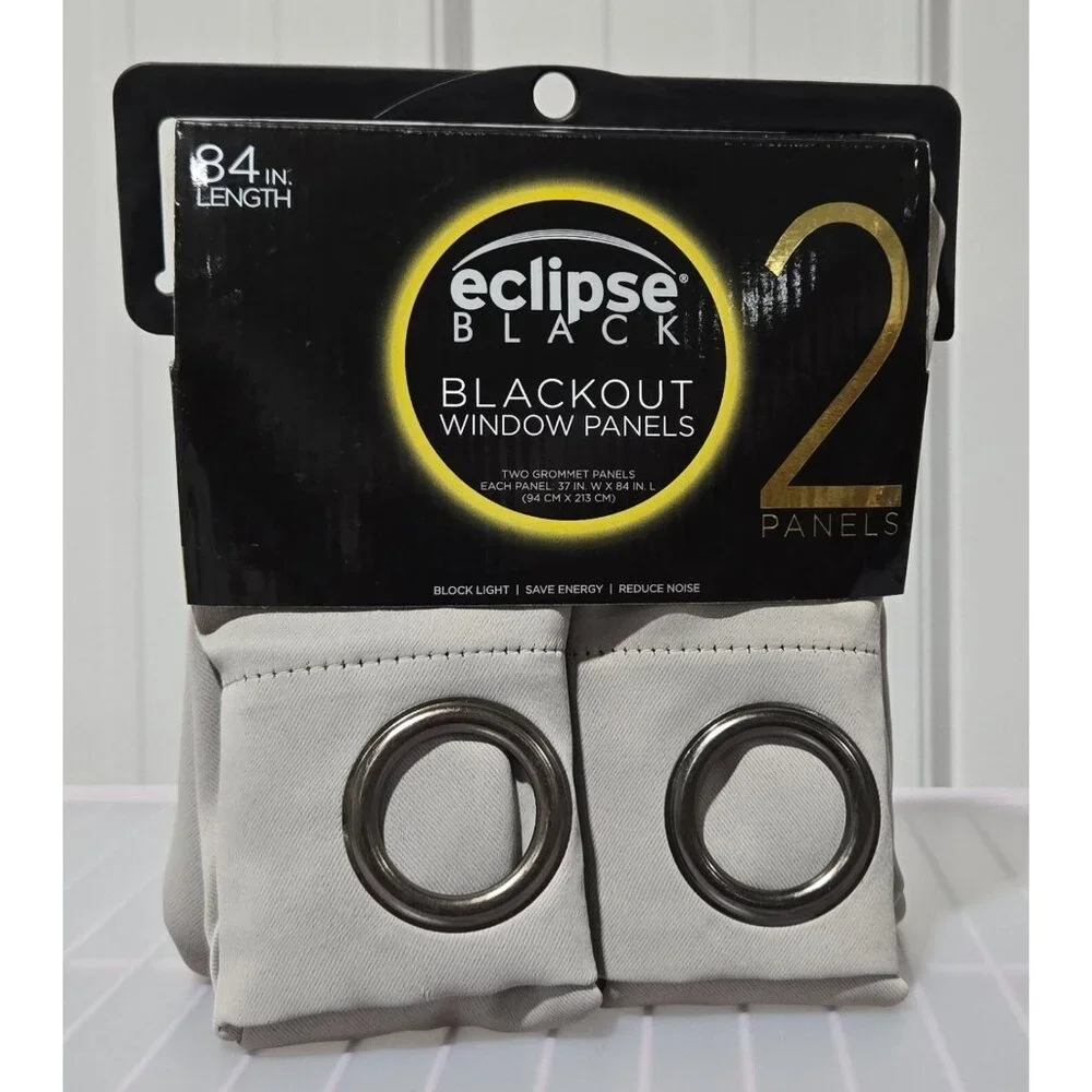 Eclipse Blackout Grommet Hang Matte Silver 2 Window Curtain Panel Set 37